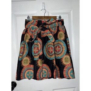 D'IYANU Colorful African Print Mini Skirt With Belt Boho Size M USA 100% Cotton